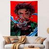 Demon Slayer Tanjiro Kamado Anime Wall Tapestry Water Breathing Hanafuda Earring Red Background Decor for Bedroom Dorm Gift