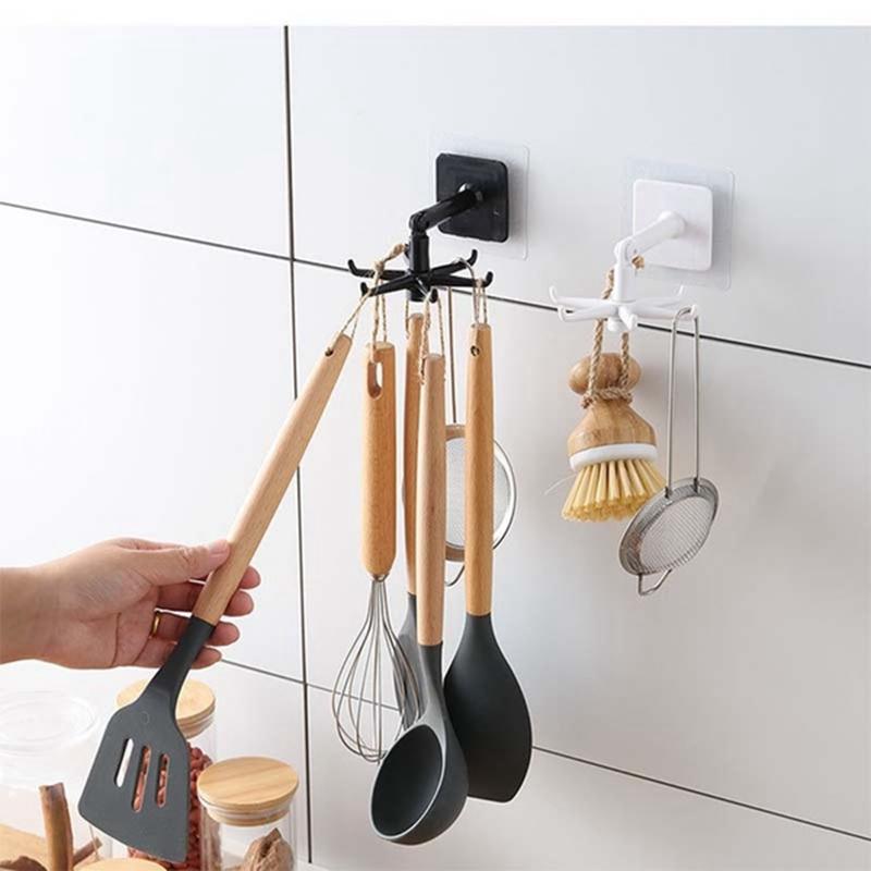 360 Degrees Rotated Kitchen Hooks Self Adhesive Wall Door Hook Handbag Clothes Ties Bag Home Hanging Rack