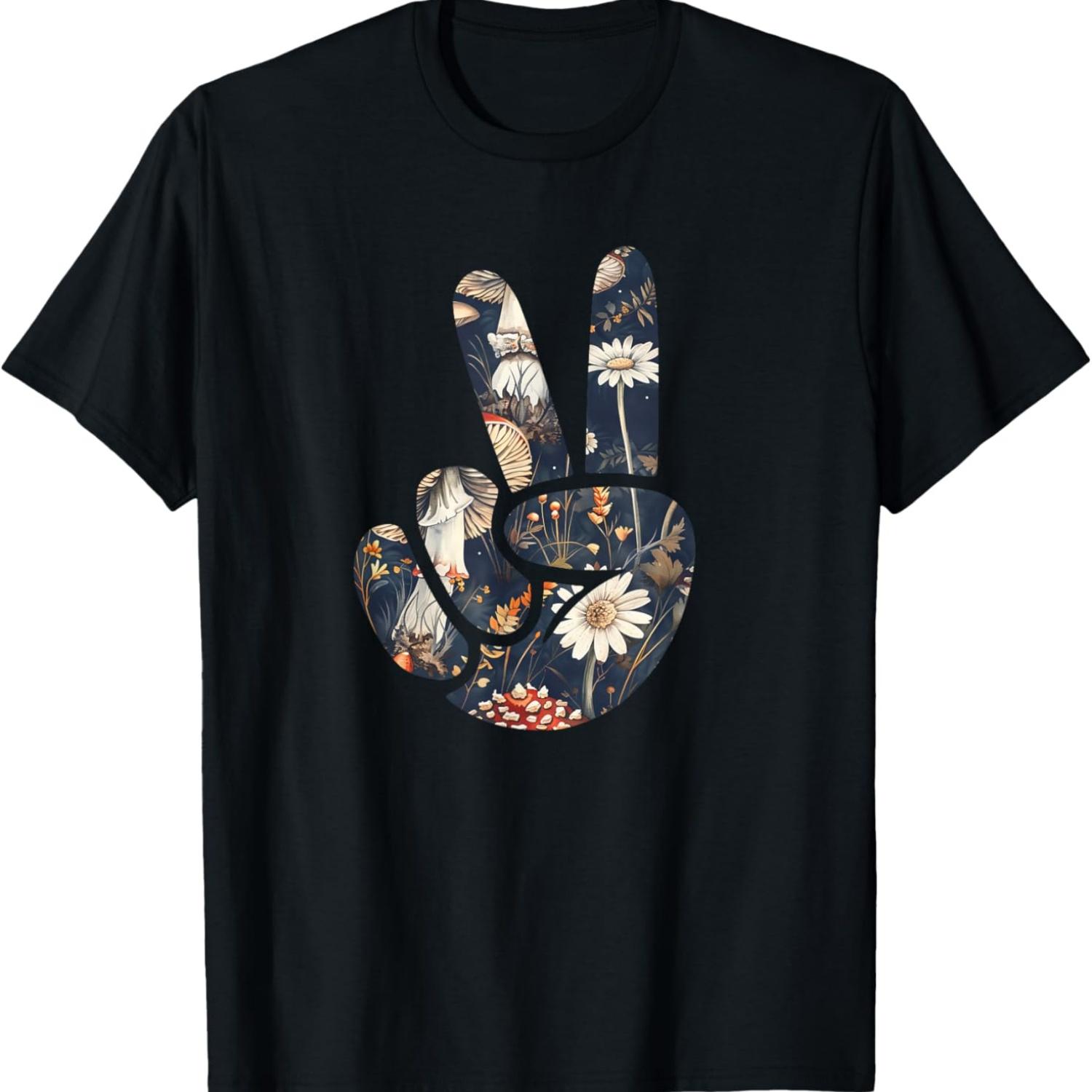 

Natural Silhouette Forest Meadow Cottagecore Peace Sign Hand T-Shirt(1) S