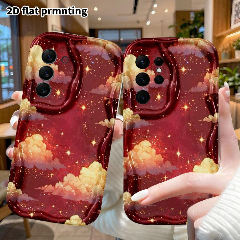 Phone Case: 2D flat, suitable for Samsung Galaxy A34 A35 M05 M06 S20 S22 S21 FE Plus 5G protective cases, golden starry sky clouds, perfect Christmas