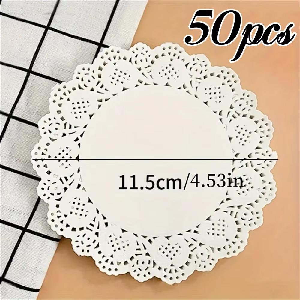 50PCS White Round Lace Mat Cupcake Paper For Fried Food Dessert Cookies Cake Party Wedding Table Decor Pad Kitchen Supplies