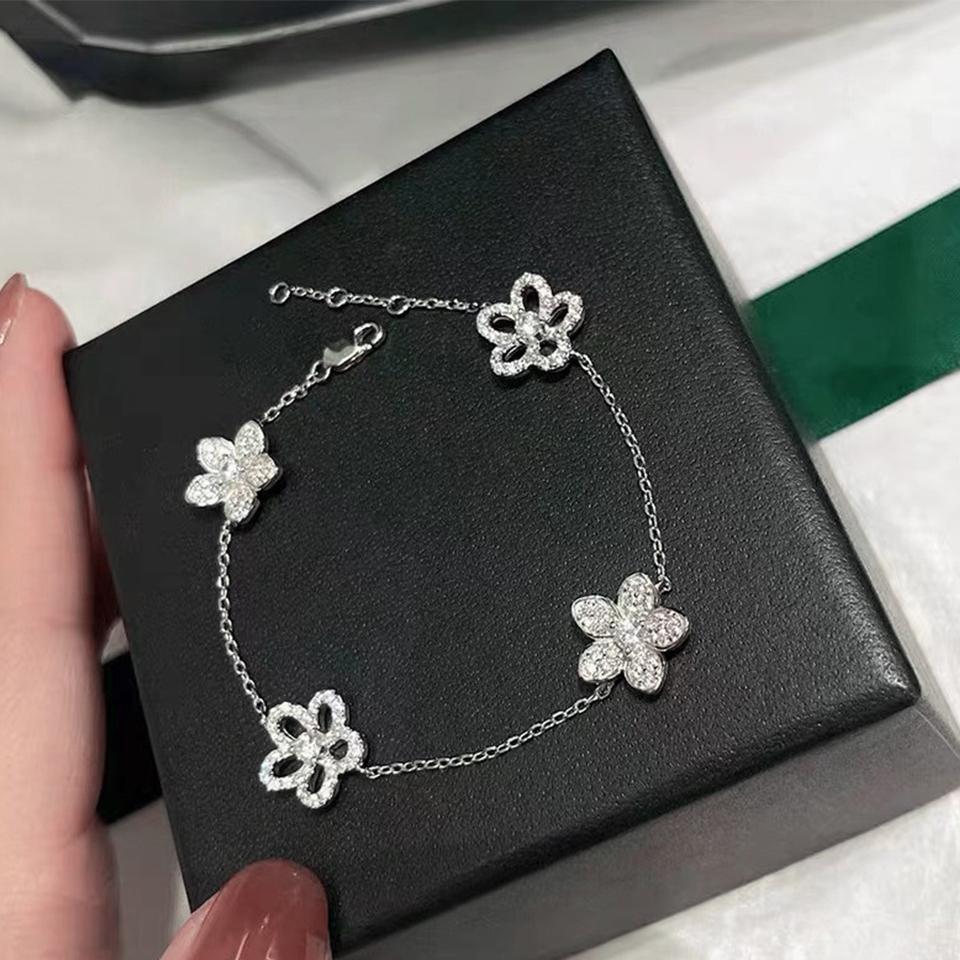 ZAKOL Exquisite Sliver Color Butterfly Flowers Charm Bracelet for Women Luxury Shiny Zircon Camellia Zircon Gift With Box