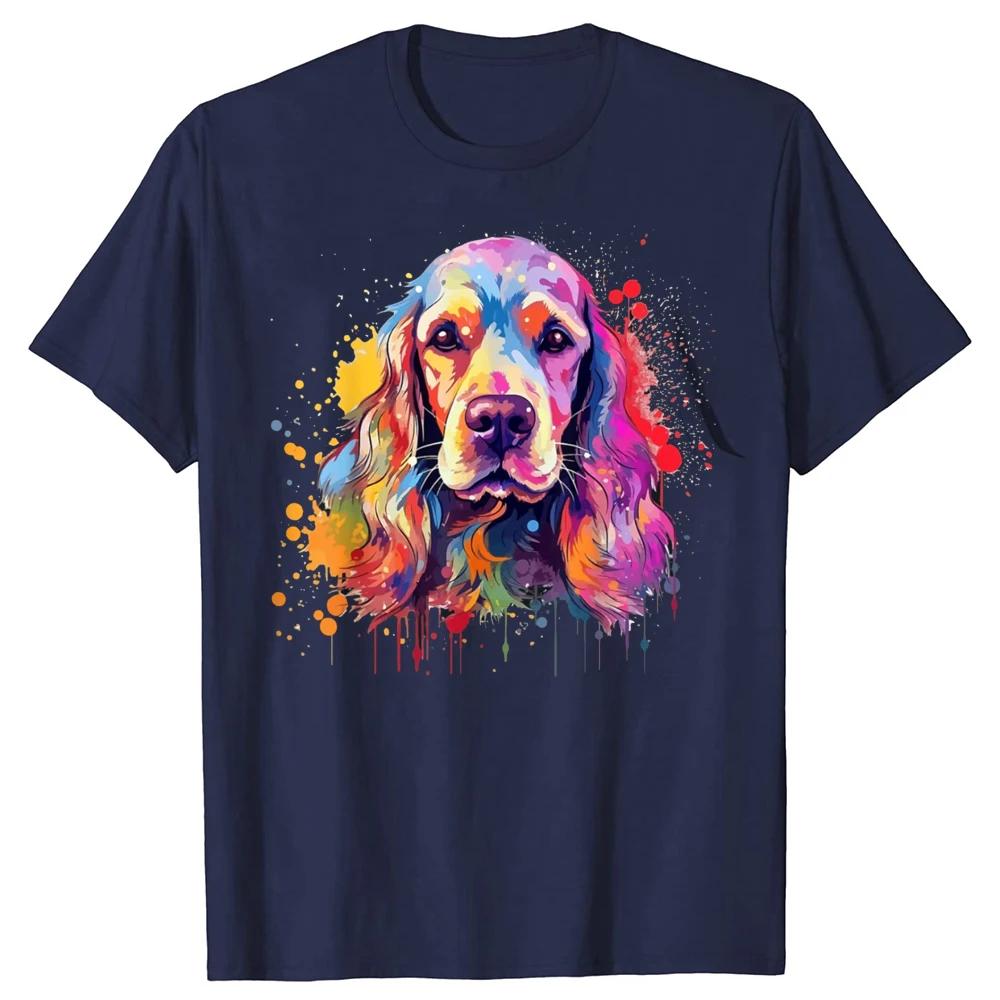 Camiseta Divertida con Salpicaduras de Colores Cocker Spaniel Perro Camiseta Tops Cuello Redondo Manga Corta Camiseta Ropa Casual Camisetas Básicas