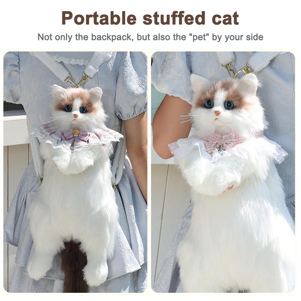 Simulated Cat Shaped Backpack,Kawaii Soft Plush Trendy Backpack Purse,Cute Cat Shoulder Bag For Woman Girls School Bag Gift