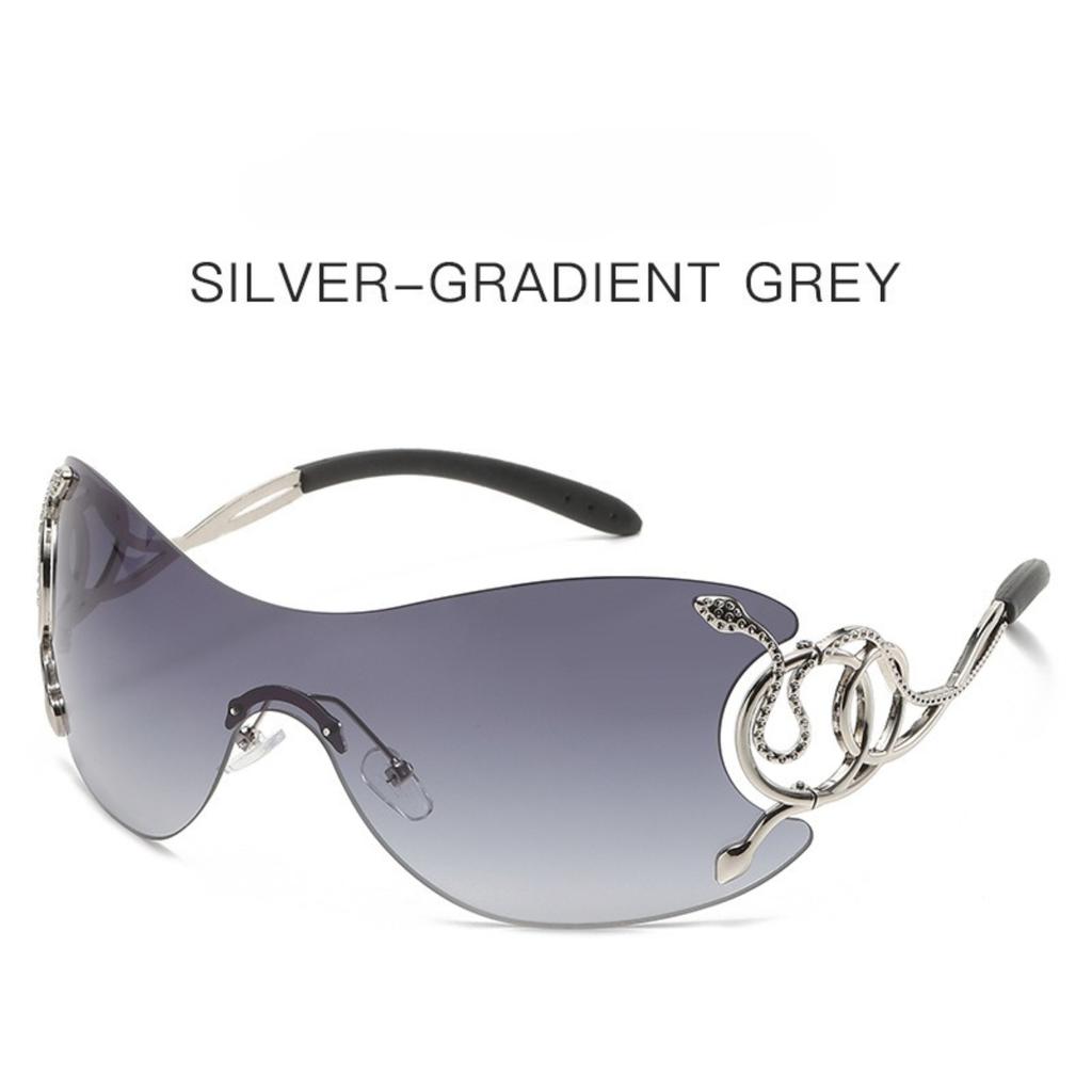 Fashion Seamless Rimless Sunglasses with Serpent-inspired Temples, Unique Statement Eyewear