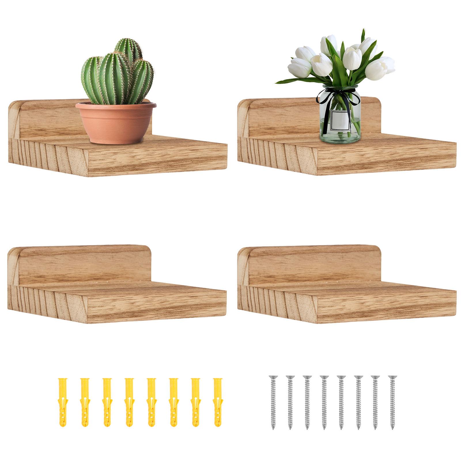 4 Pcs Wood Floating Shelves Small Wall Shelves Wall Mounted Floating Wall Shelves Decorative Wall Storage Shelves 12.5x12.5x5cm