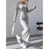 Vestito in Maglia Monocolore Slim Fit a Maniche Lunghe da Donna