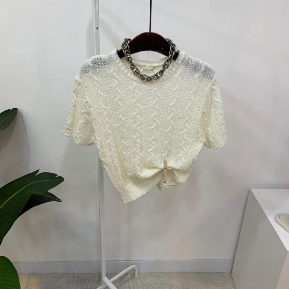 C S In The Room Women Jenna Cable Knit Cropped Short Sleeve 4Color