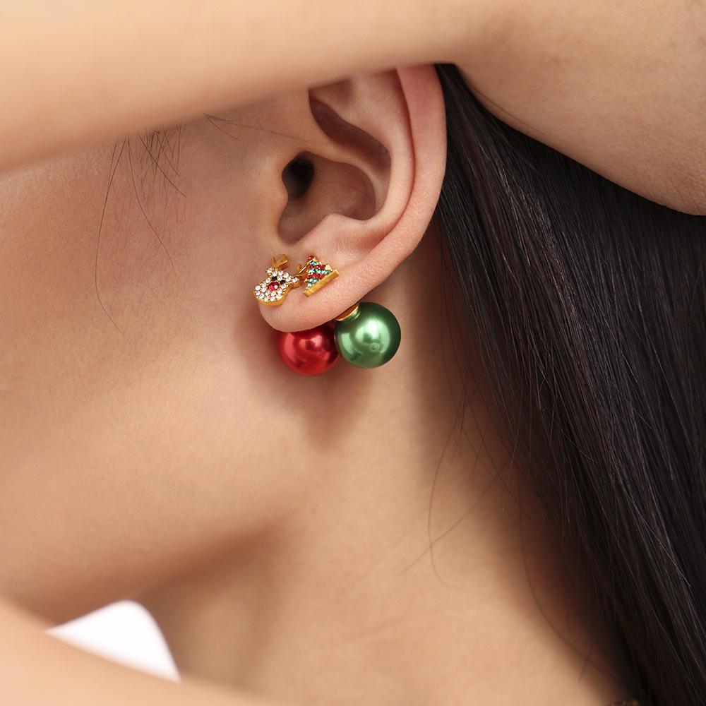 Xinyixin Christmas Tree Reindeer Zircon Stud Earrings with Colorful Bead Backs