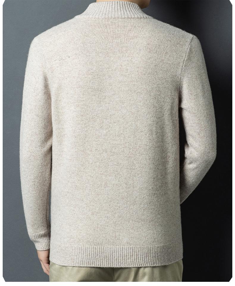 Herren-Strickpullover aus reiner Wolle, dick, für Herbst & Winter, mit halbem Reißverschluss
