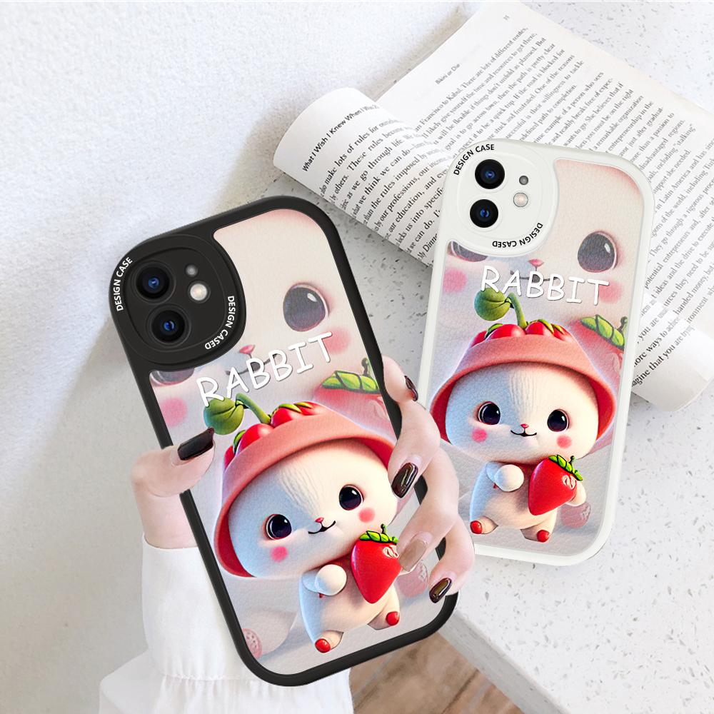 Smukłe uczucie skóry Kreskówka Śliczny królik Miękki silikonowy pokrowiec ze skóry PU Etui na telefon iPhone Samsung Huawei Honor Xiaomi Redmi OPPO Realme Vivo