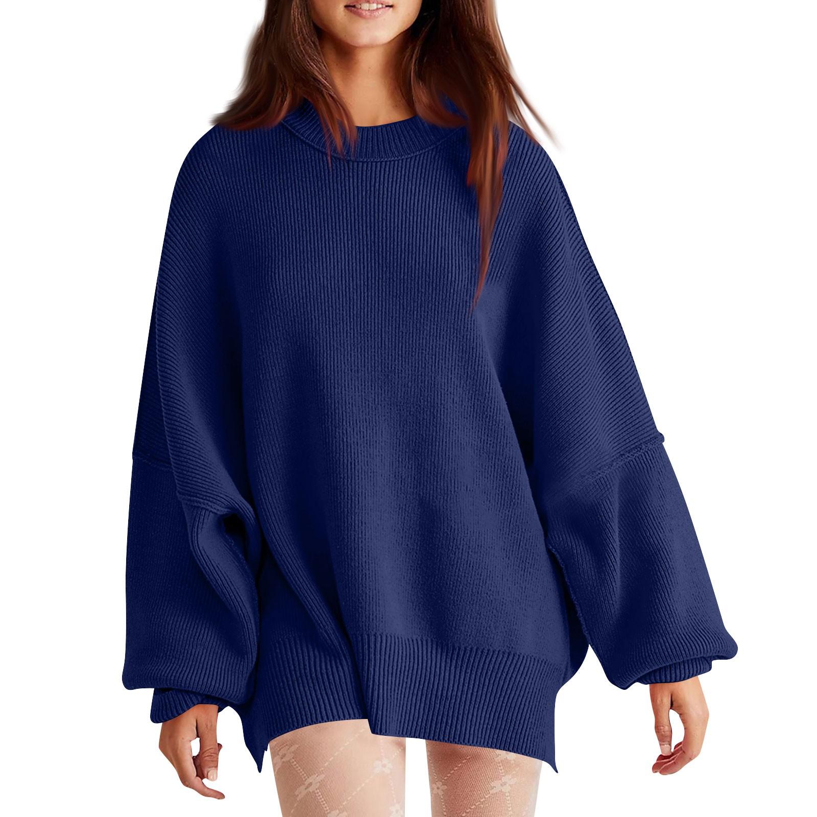 

Жіночий модний вільний пуловер, трикотажний однотонний светр з довгим рукавом і круглим вирізом S