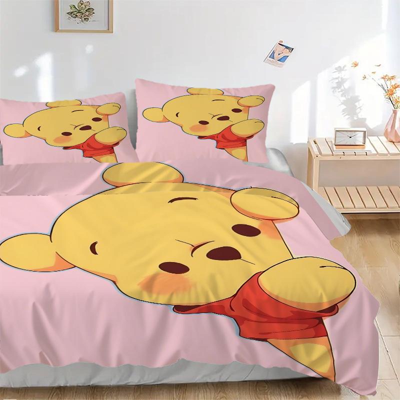 3pcs Set Pooh Bear1pc of Quilt Cover+2pcs of Pillowcase, No Core, Print Bedding, All Seasons Bedroom Setting050