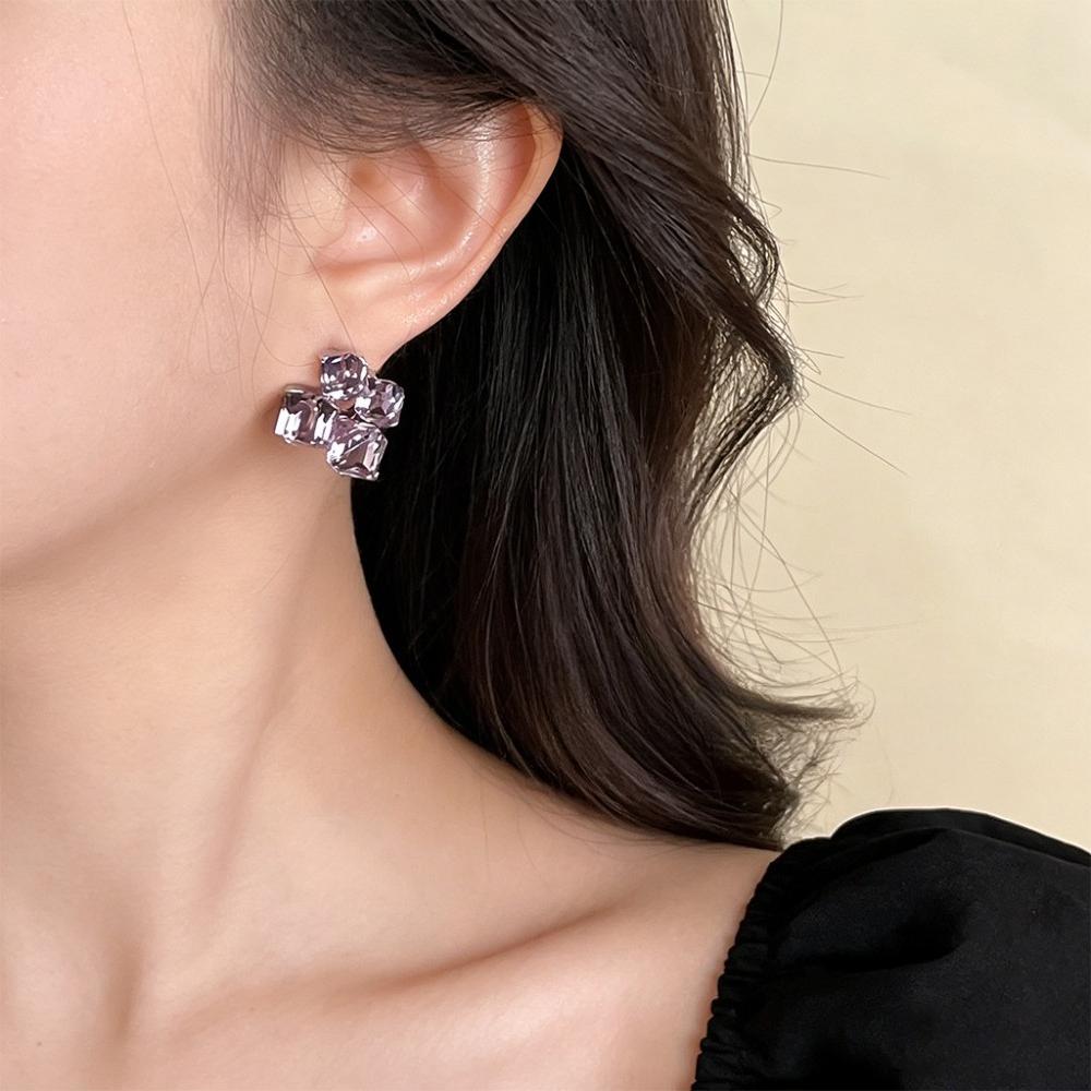 Retro oil painting flower earrings French super fairy purple oil drop earrings high-end earrings
