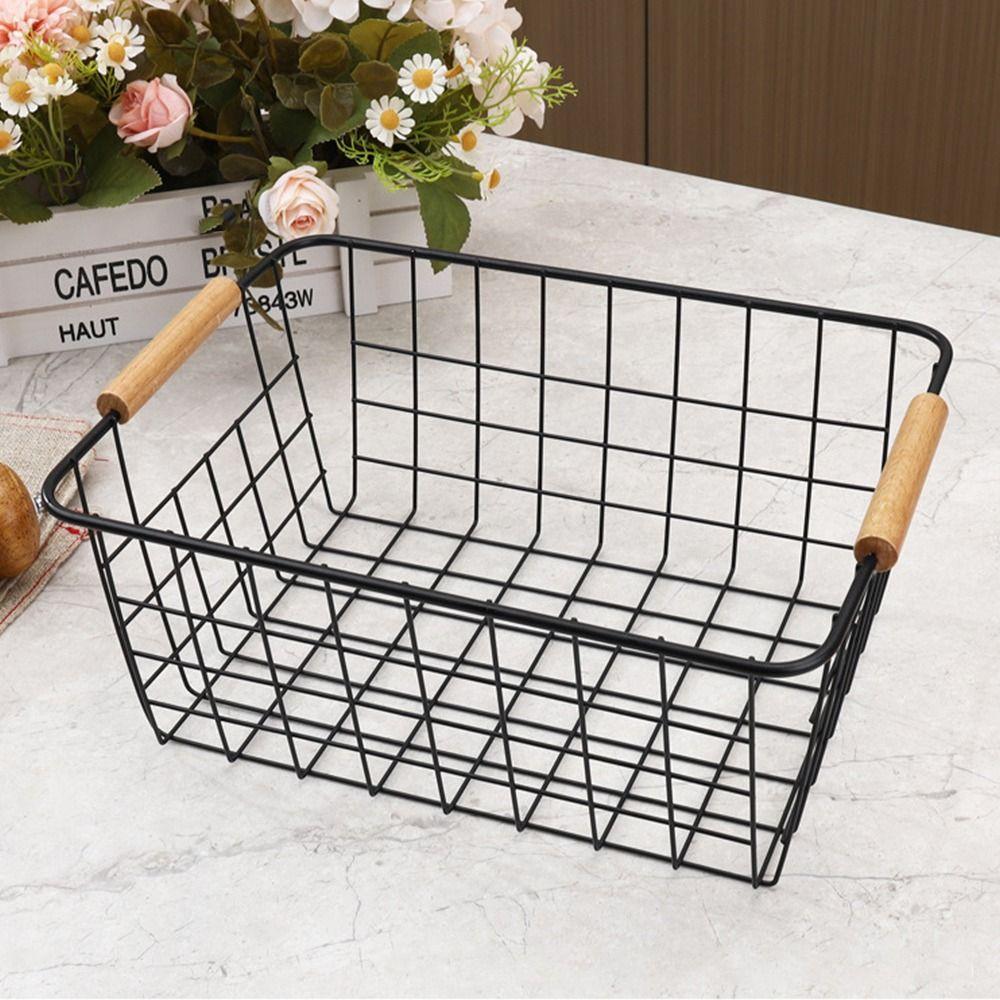 Rectangle Iron Wired Basket Metal Vegetable Fruit Snack Holder  For Bathroom Kitchen