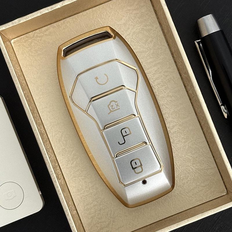 Quicksand Gold Shell Case for BYD Car Keys: Compatible with Tang DM, Song Pro, Song Max, Dolphin.