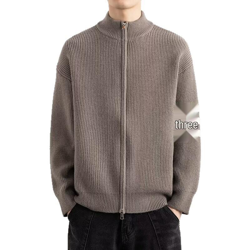 Men's Striped Cardigan Sweater: Casual Knitwear Jacket with High-End Feel for Autumn/Winter.