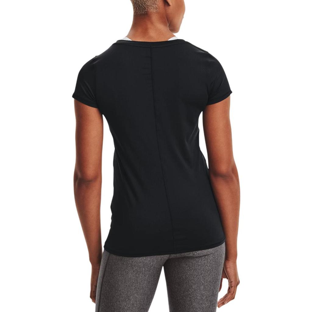 Under Armour HeatGear Armour Logo Print Crew Neck T-Shirt Women Tops Black 1328964-001