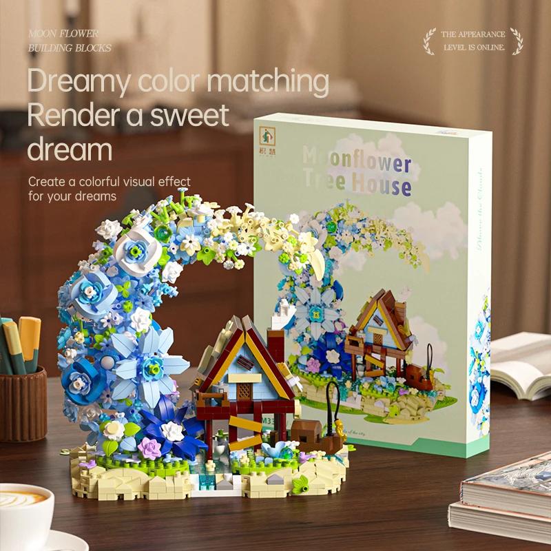 Non-Toxic Creative Micro Particle Building Blocks Moon Flower And Tree House Building Blocks Exquisite Desktop Decoration Gift For Kids