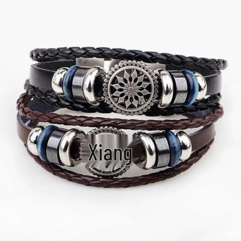 

Men s Sunflower Vintage Cowhide Leather Bracelet - Classic Style, Trendy and Personal кофейный