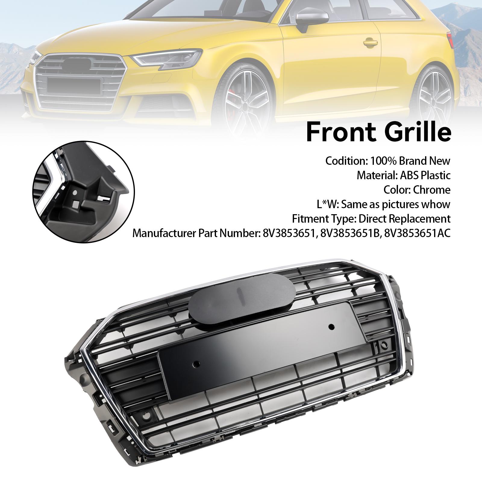 

Front Bumper Grille Grill 8V3853651 Fit A3 S3 2017-2019 Chrome 8V3853651B