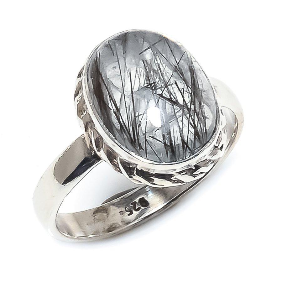 Natural Black Rutile Gemstone Handmade 925 Sterling Silver Jewelry Ring S.6 S1C79
