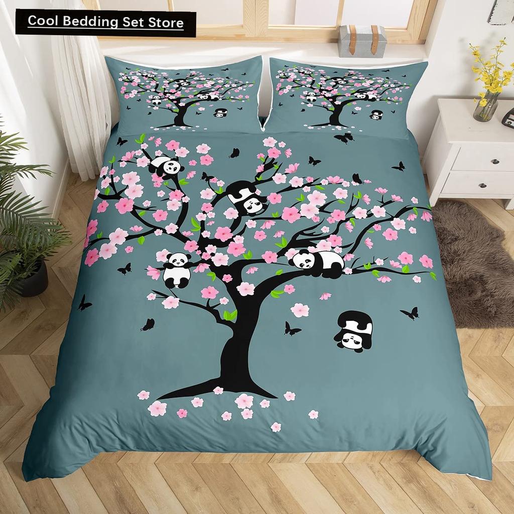 Rosa Kirschblüten King Queen Bettwäscheset Frühlingsflora Bettbezug Japanische Blumen Steppdeckenbezug Weicher Polyester Bettdeckenbezug