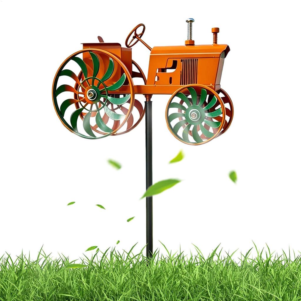 Rostfrei 68cm Metall Traktor Garten Windrad Außenpfahl für Terrasse Rasen Balkon Bauernhaus Landschaft Party