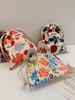 Stylish Floral Canvas Drawstring Makeup Bag Portable Cosmetic Pouch For Women