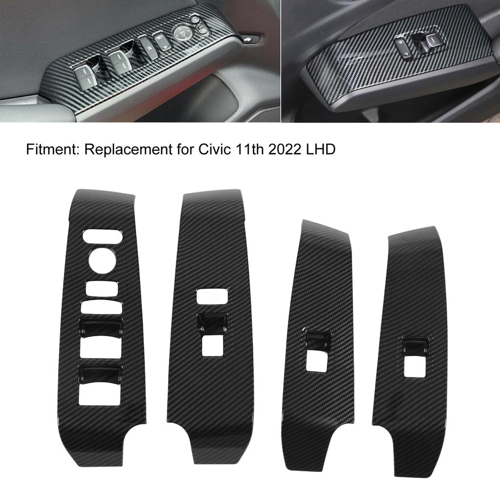 Car Window Lift Switch Panel Cover Carbon Fiber Style Replacement for Civic 11th 2022 LHD
