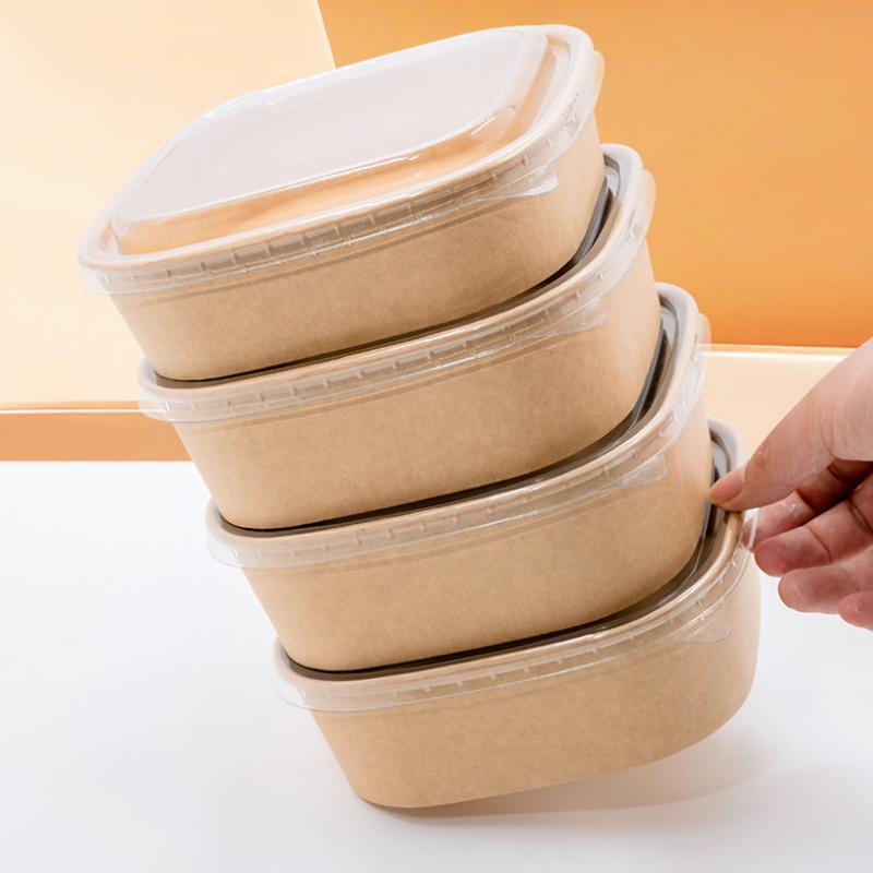 10Pcs Disposable Lunch Box Kraft Paper Square Lunch Box Fast Food Packing Boxes Paper Bowls With Lid Household Bento Boxes