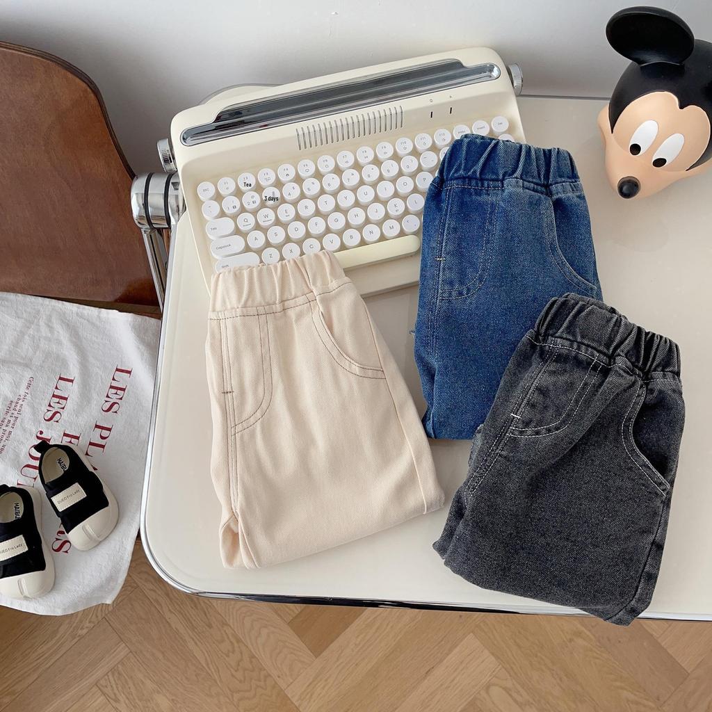 Baby Boys' Solid Color Casual Jeans - Korean Style, Soft & Versatile for Spring/Autumn