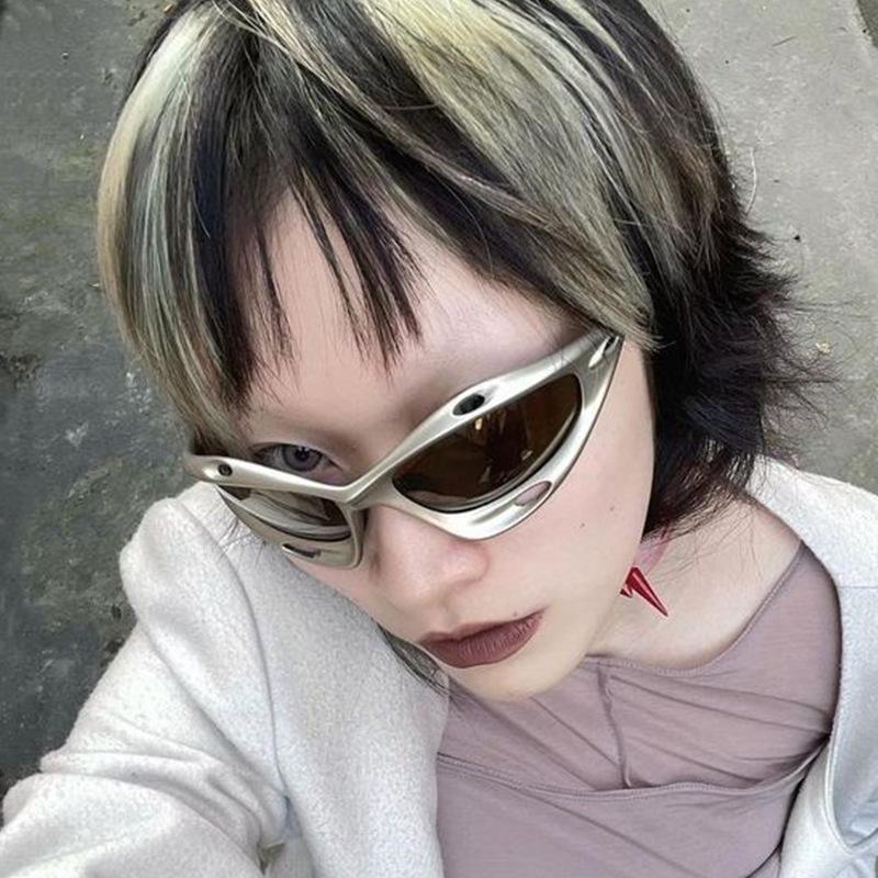 Occhiali da sole stile spaziale Donna Punk Y2K Forma a maschera Occhiali da sole Uomo Donna Occhiali da sole Europei Americani per Donna