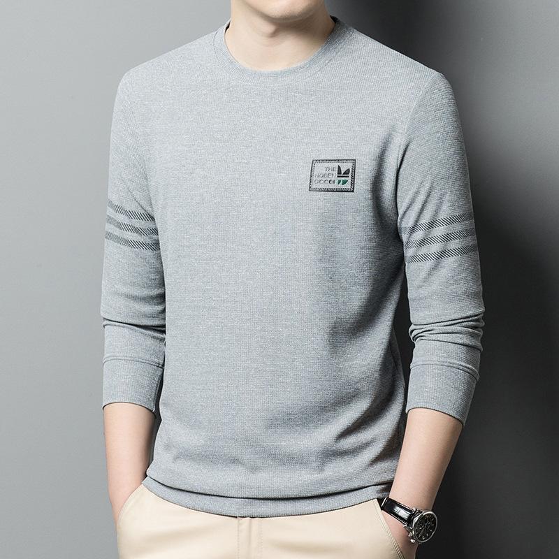 Spring New Waffle Long-sleeved T-shirt, Fashionable and Casual Men's Loose Tops and Bottoming Shirts