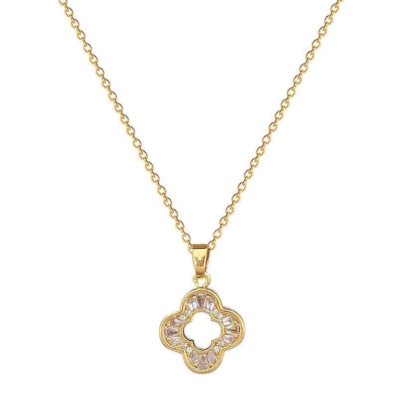 Necklace Earrings Set Light Luxury Full Diamond Four-Leaf Flower Zircon Personality Temperament Banquet Earrings Necklace Group