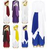 Conjunto de 2 peças para Dança de Louvor e Adoração Feminino, Manga Longa, Contraste Metálico, Bainha Irregular, Calça Longa de Perna Larga