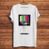 Vintage Melted Rainbow Tv Screen Funny Geek TshirtHomme Unisex White Short Sleeve Casual T ShirtUnisex Tee Streetwear Breathable