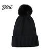 Cozy Fleece Lined Thick Cuffed with Fluffy Knitted Hat Style Winter Fur Ball Warm Cap
