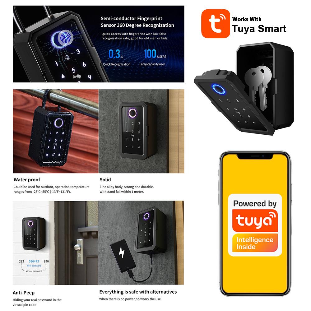 Tuya Smart Bluetooth Key Lock Box with Remote and Fingerprint Unlocking, Anti-Lost Feature