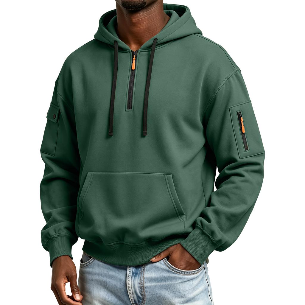 Herren Kapuzenpullover mit Ärmeltaschen-Reißverschluss Lässiger Pullover für den täglichen Gebrauch