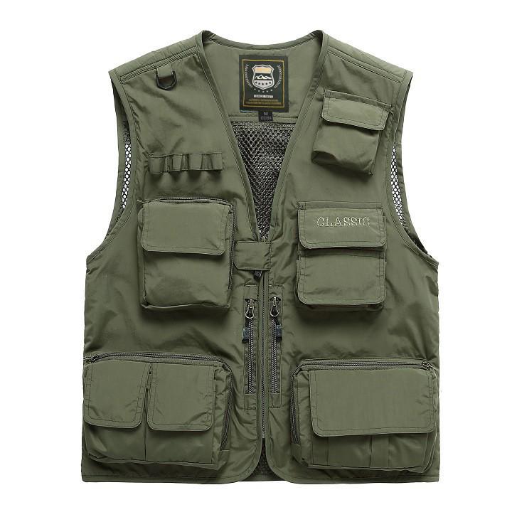 Men's Multi-Pocket Outdoor Fishing Photography Vest, V-Neck Sleeveless Plus Size Workwear 7898 Thin Design