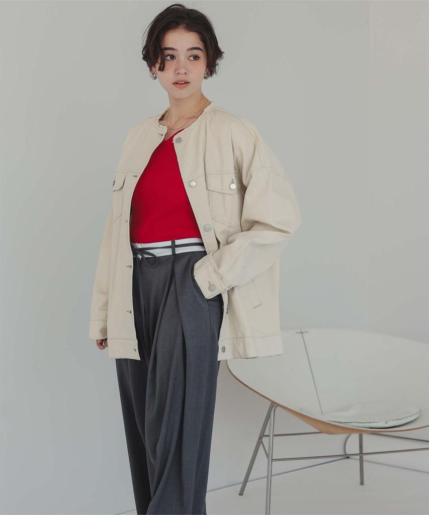 Titibait Collarless Denim Jacket AFXT0279 L Ivory Women's