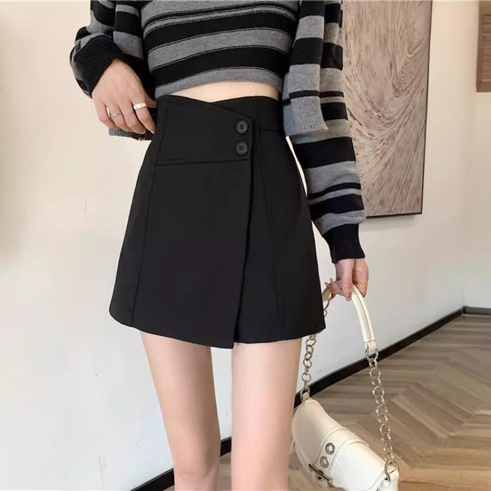 Damen Herbst Schwarzer Anzug Lässig Alleskönner Vielseitig Rock-Hose College-Stil Hoch tailliert Schlankmachend A-Linie Trendig Weiter Bein Hosen