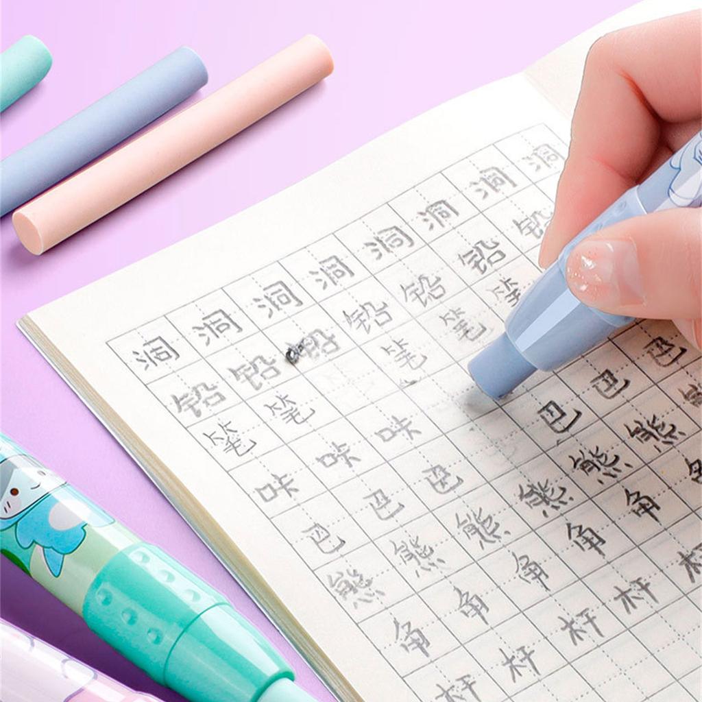 Cartoon Pushable Eraser Set for Students Retractable Eraser for Painting Creative Office Stationery with No Debris