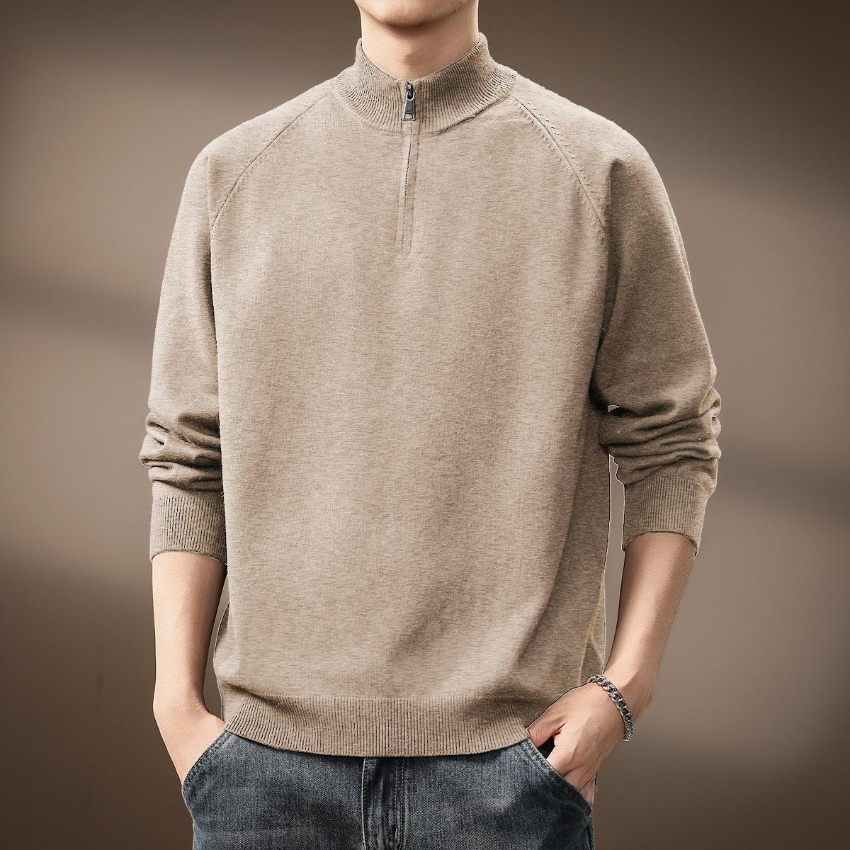 

Men s High-End Half-Zip Stand Collar Knit Sweater - Autumn/Winter Korean Style Solid Color Casual Base Layer Top XL (140-160 jin)