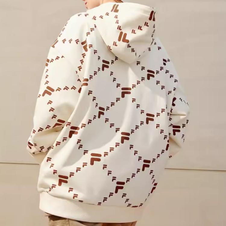 Fila Fusion Full Print Logo Pullover Sports Hoodie Unisex Hoodies Antique-White T11U216205FIV