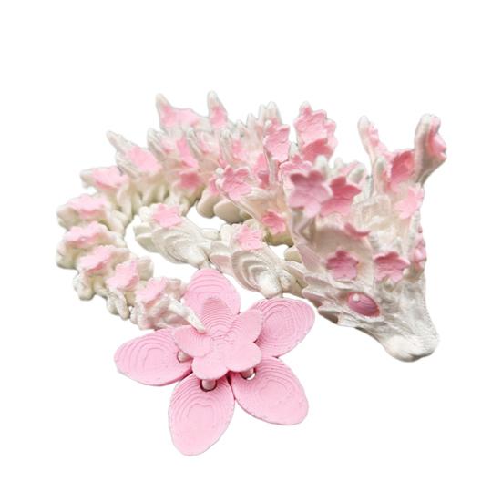 Cherry Blossom Dragon Fidget Toy 3D Printed Flower Dragon Figurine with Movable Joints Stress Relief Desktop Decoration Ornament