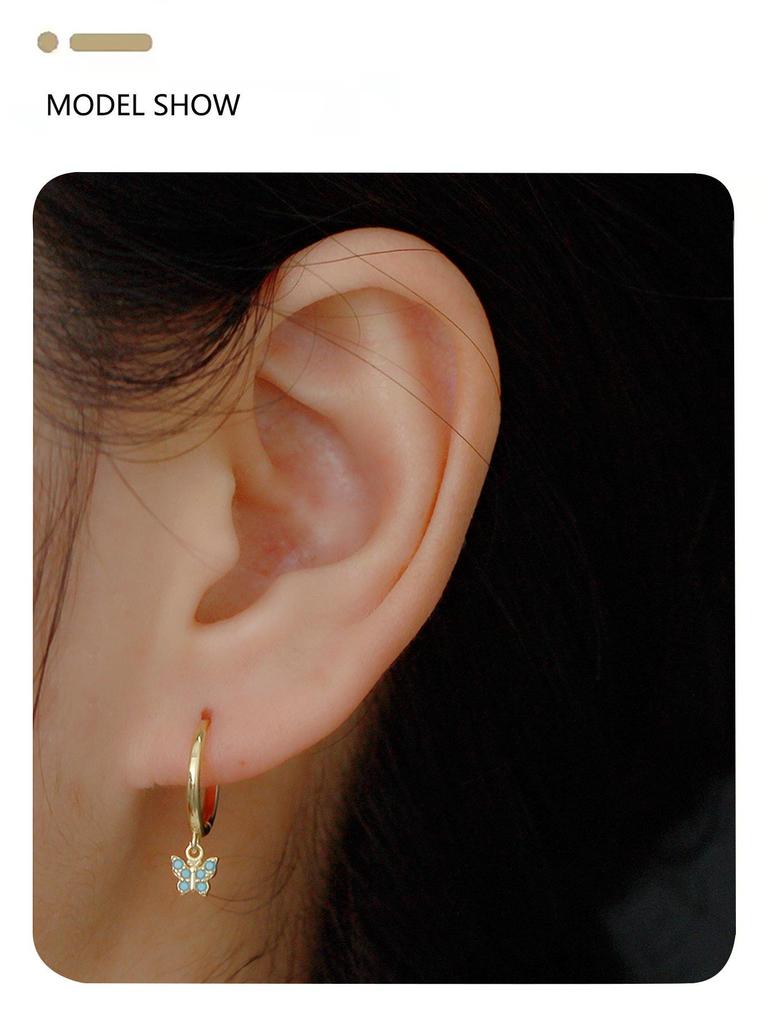 Elegant S925 Silver Turquoise Butterfly Studs & Four-Leaf Clover Earrings for Women