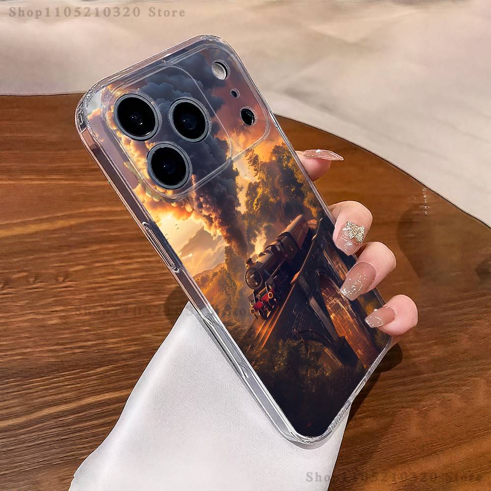 

Classic Steam Train Railway Phone Case iPhone17 16 15 14 13 12 11 Pro Max Plus Mini Clear Full Back Cover Silicone Soft Shell iPhone17Pro