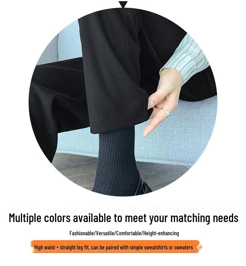 High-Waisted White Fleece-Lined Wide-Leg Women's Straight-Leg Pants, Winter 2025 Collection